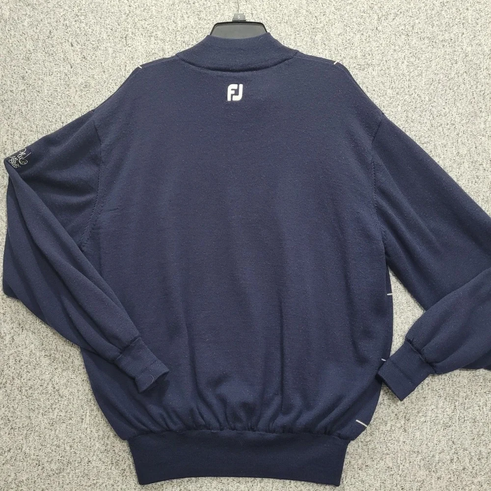 FootJoy Mens‎ Wool Full Zip Golf Sweater Navy Blue Windowpane Lined XLarge FJ